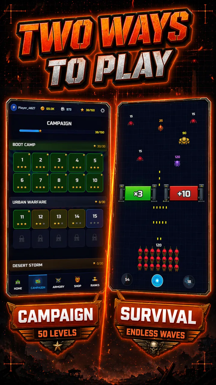Gate Militia campaign and survival modes side by side